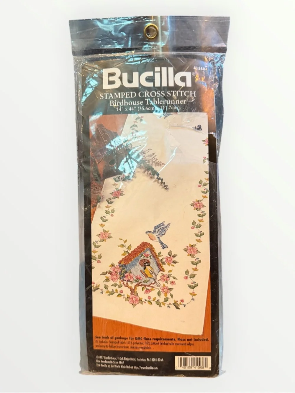 Bucilla Stamped Cross Stitch Fabric Birdhouse Table Runner- No Floss- #41568